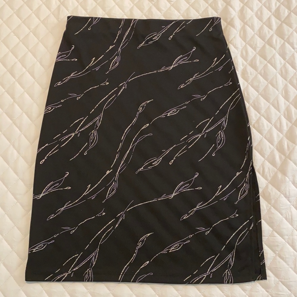 Black Skirt with Glitter Motif and Side Slit